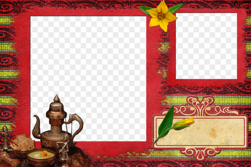 Red Frame Border Retro Pattern Picture PNG