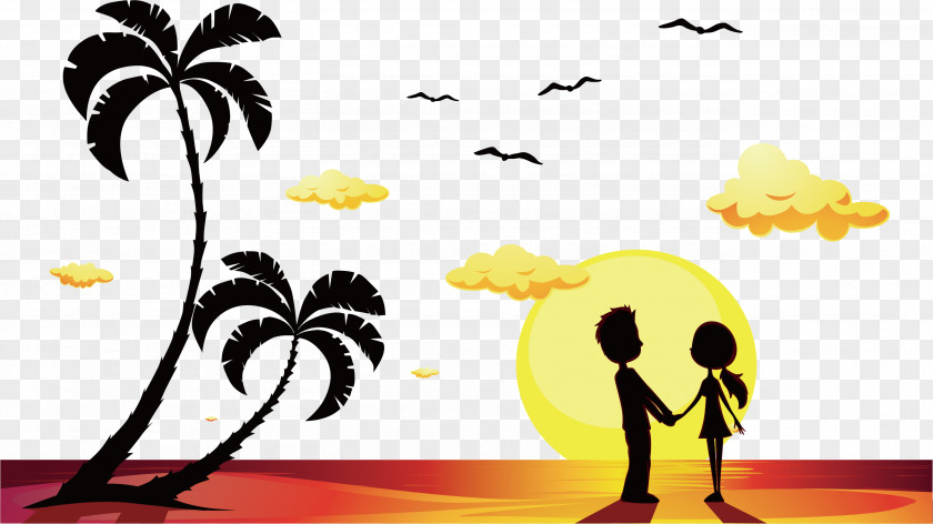 Vector Sunset Under The Beach Couple Stock Illustration Royalty-free Clip Art PNG