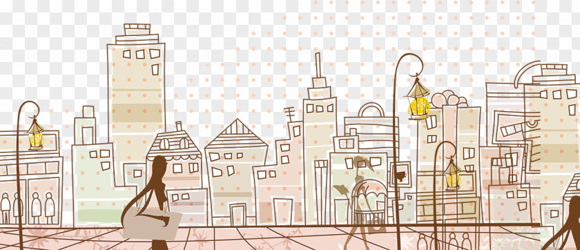 Hand Painted Lines City Background Illustration PNG