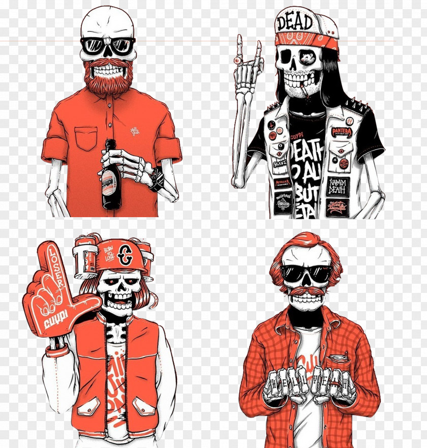 Creative Skeleton Four Hip-hop Fashion T-shirt Hip Hop U9ab7u9ac5 PNG