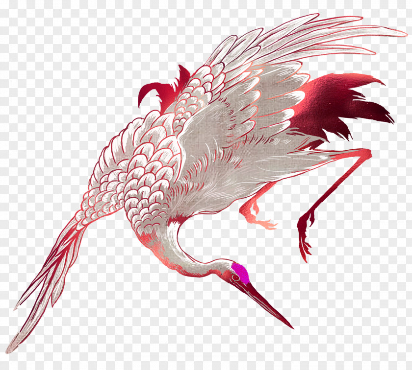 Red Chinese Wind Crane Decorative Patterns PNG