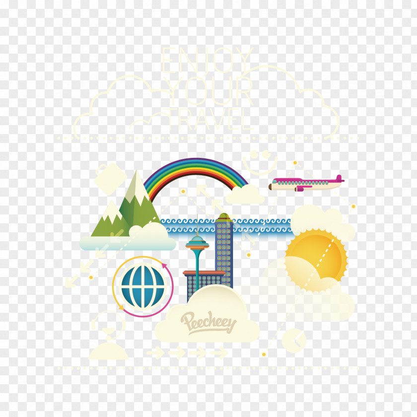 Vector Rainbow Mountain And Airplane Logo Architecture PNG