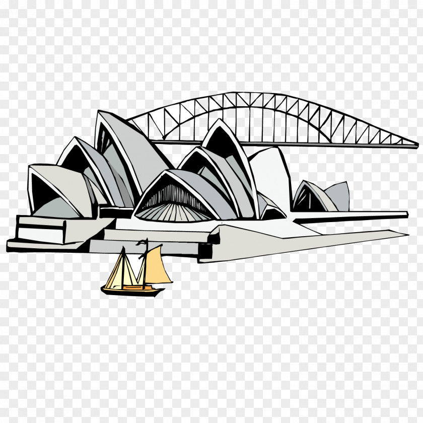 European Bridge Sydney Opera House Tourist Attraction Flat Design Illustration PNG