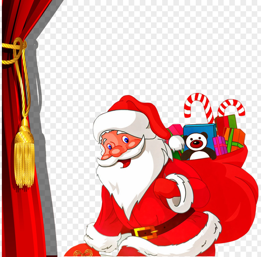 Santa Claus Giving Gifts Mrs. Christmas Chimney Gift PNG