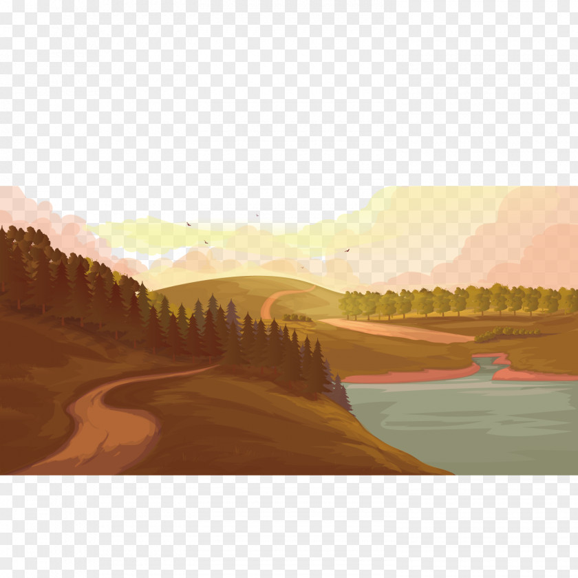 Cartoon Scenery Web Banner Drawing Landscape PNG