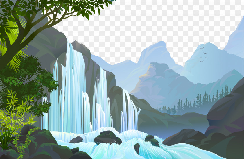 Nature Waterfalls Jungle Landscape PNG