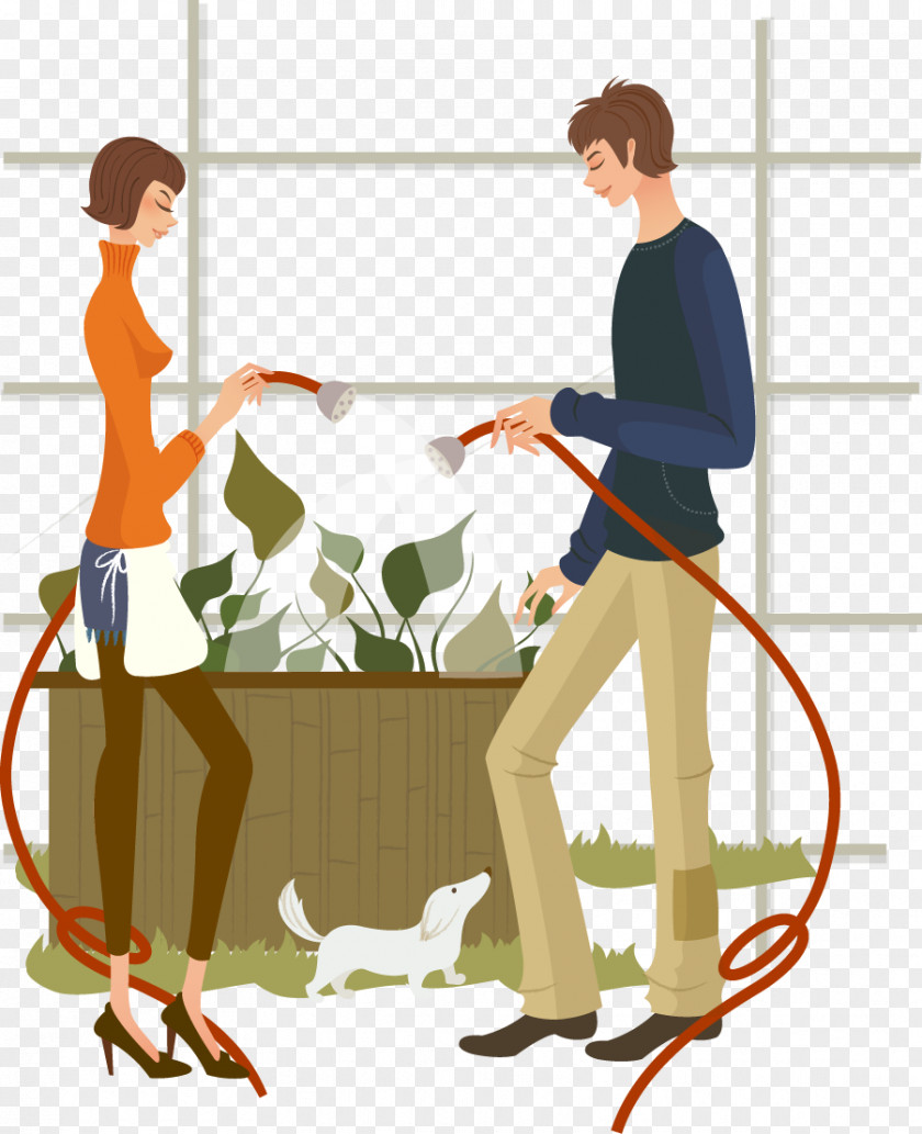 Watering Together Men And Women Drawing Clip Art PNG