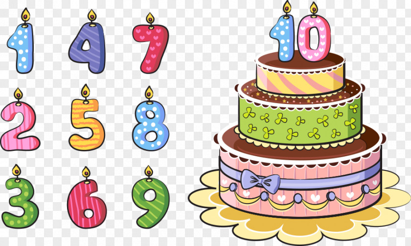 Vector Numbers And Cake Birthday Cartoon PNG