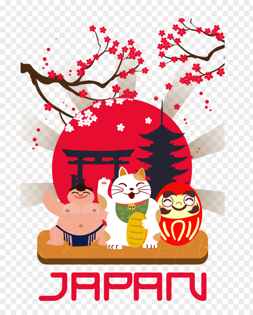 Sun Cat Cherry Blossom Illustration Japan PNG