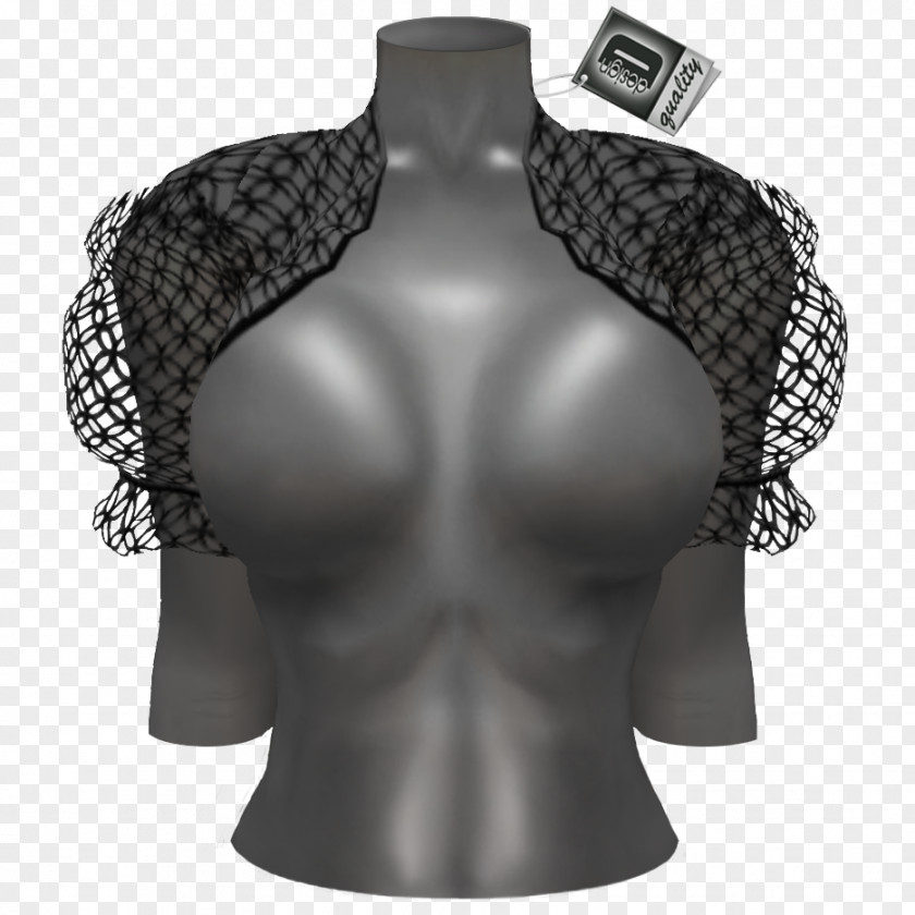 Silver Mesh Blouse Shoulder Sleeve Pattern Black M PNG