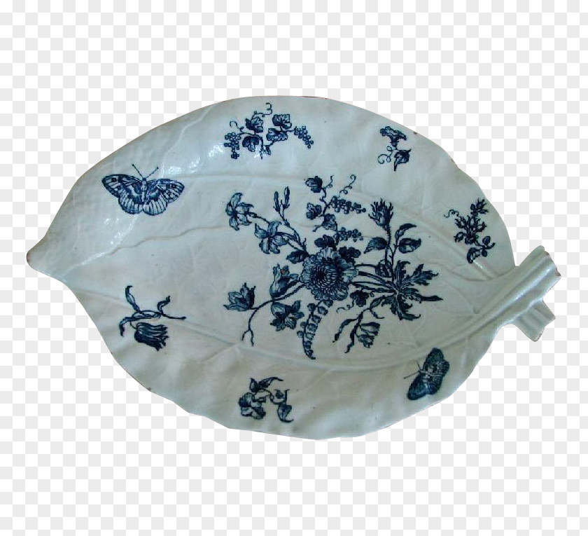 Leaf Specimen Plate Blue And White Pottery Ceramic Platter Cobalt PNG