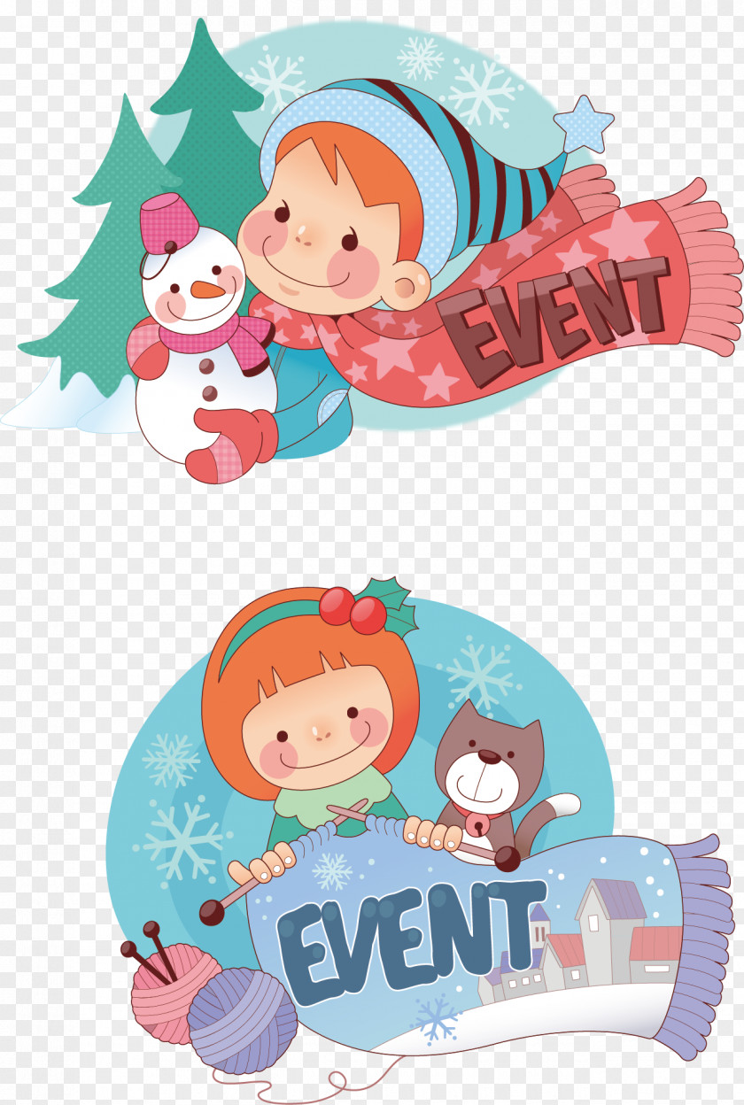 Children In Winter Animation Cartoon Illustration PNG