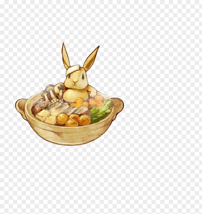 Bowl And Rabbit Cartoon Illustration PNG