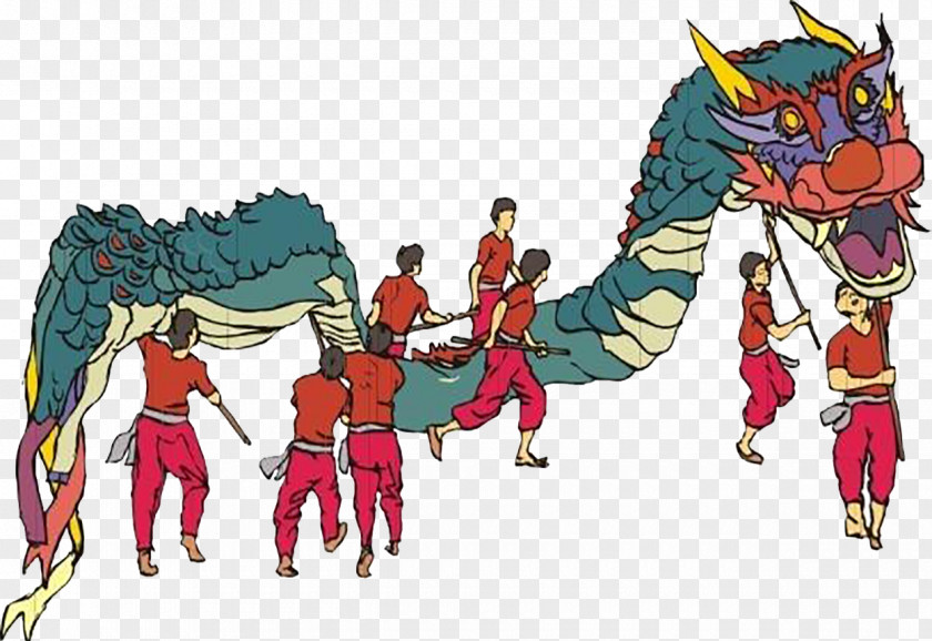 Hand Painted Dragon Dance Performance Budaya Tionghoa PNG