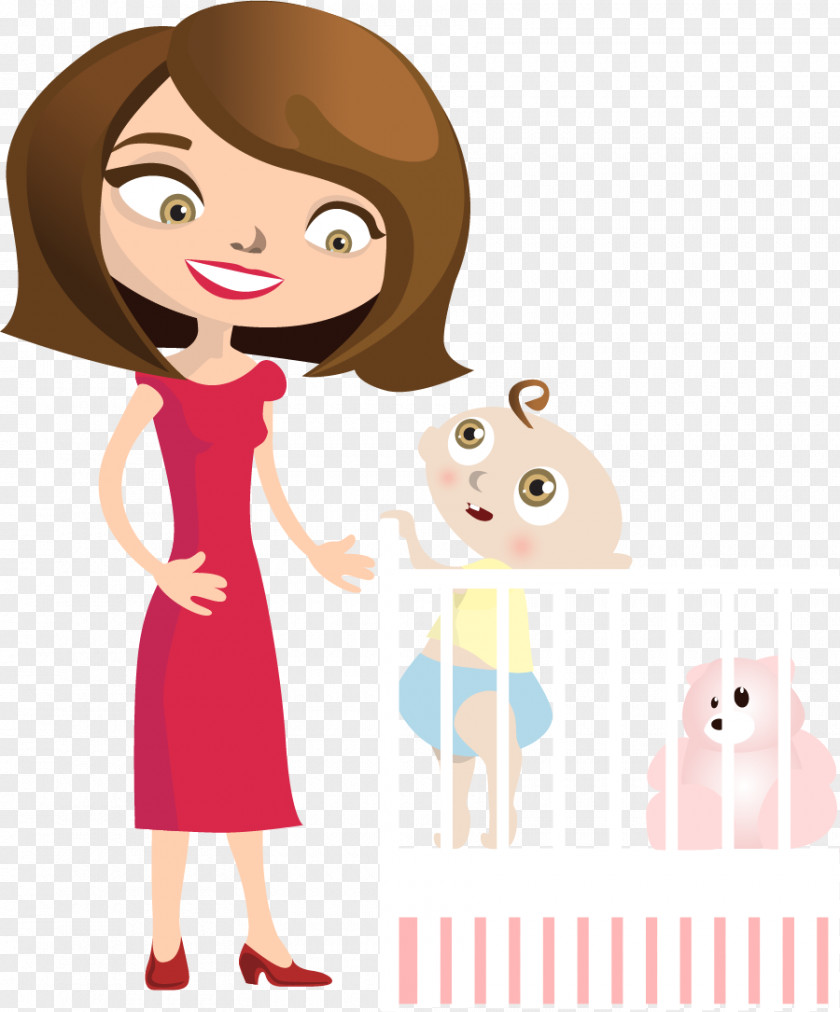 Vector Hand-painted Baby With Mom Infant Mother Child Illustration PNG