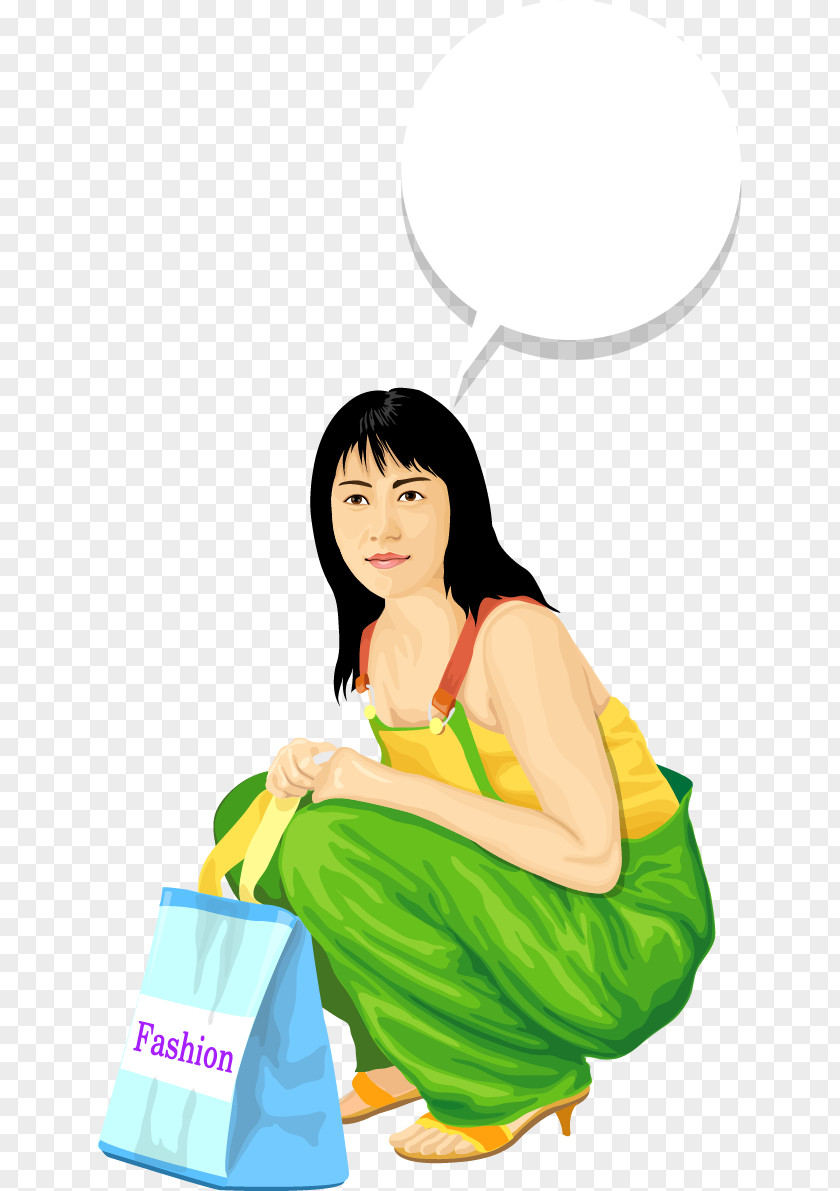 Vector Painted Thinking Beauty Woman Cartoon PNG