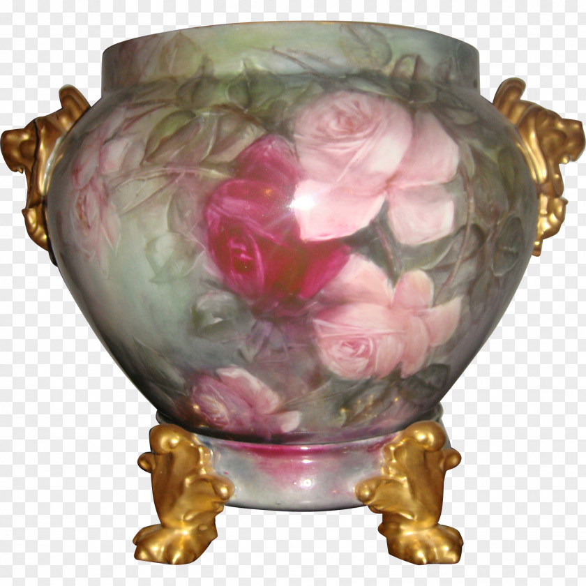 Hand-painted Peony Vase Urn PNG
