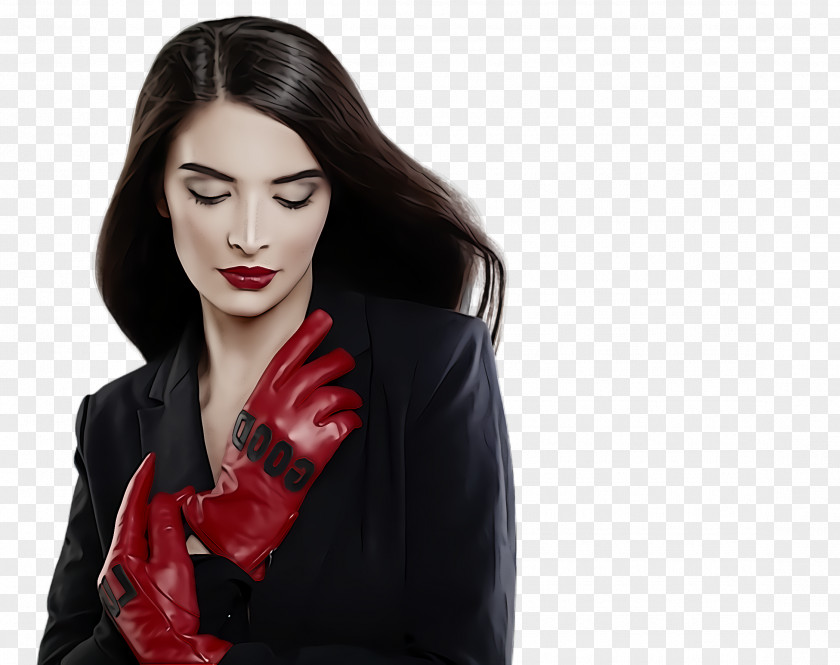 Jacket Hand Red Lip Glove Beauty Neck PNG