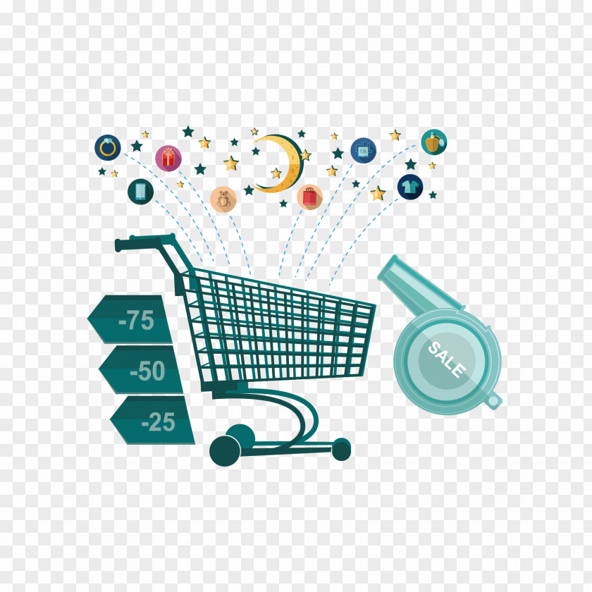 Vector Shopping Cart And Color Dots Sales Infographic PNG