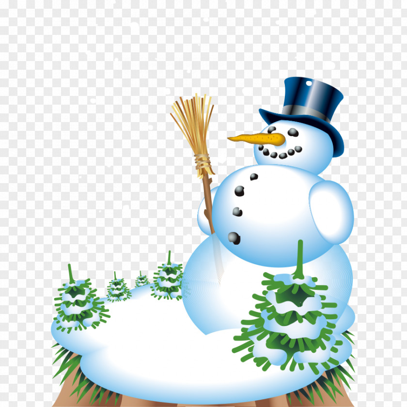 Winter Snowman Pine Material Poster PNG