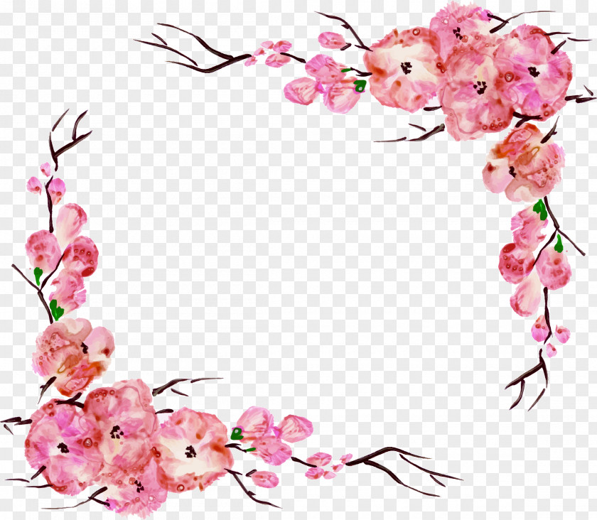 Vector Hand Painted Pink Flower Label Download PNG