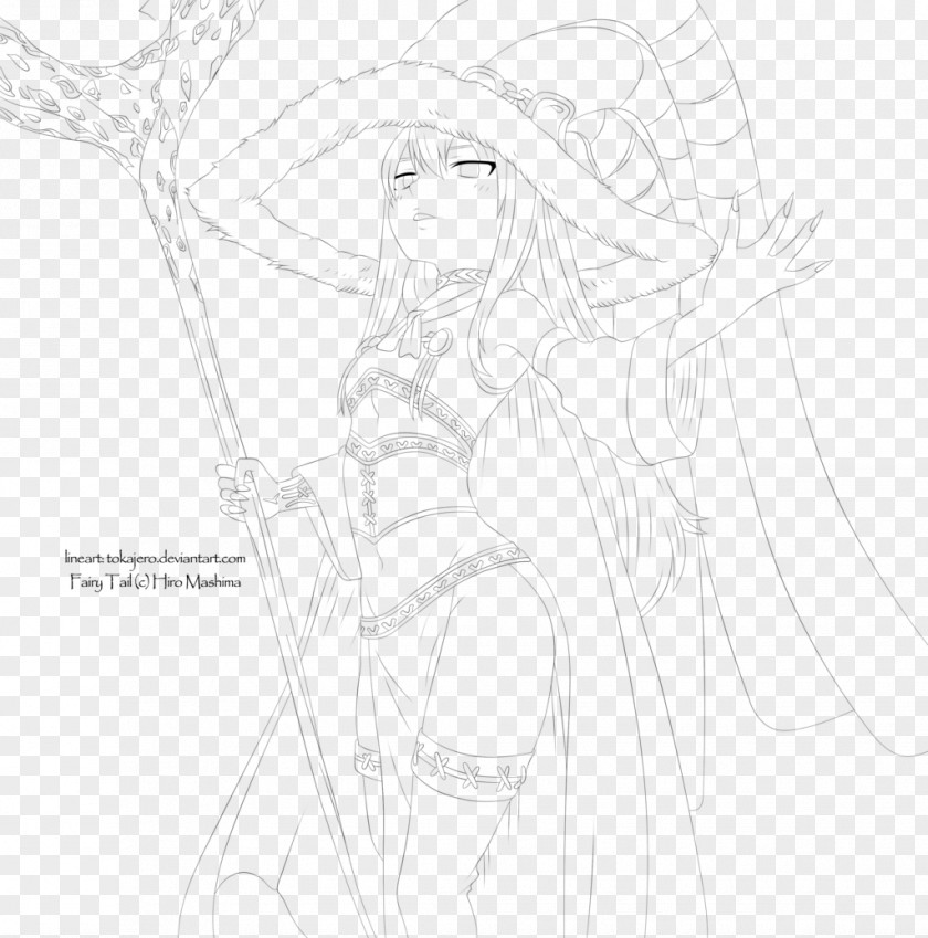 Enchantress Drawing Monochrome Line Art Sketch PNG