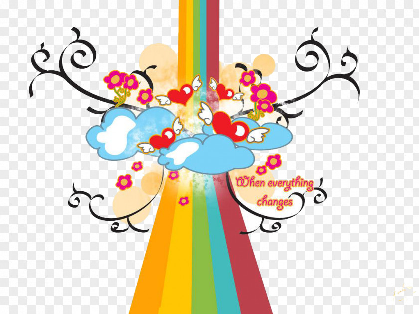Rainbow Clouds Graphic Design Wallpaper PNG