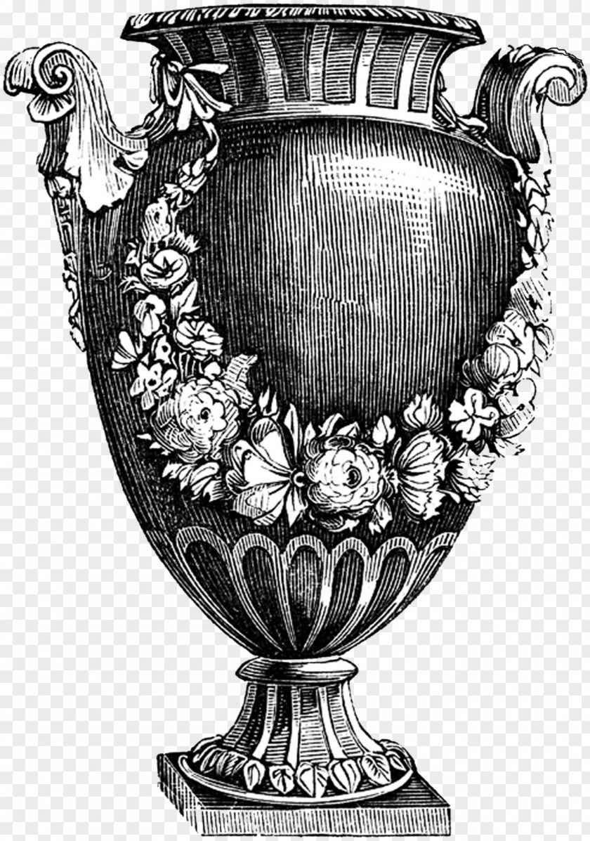 Vintage Stamp Urn Vase Drawing Clip Art PNG