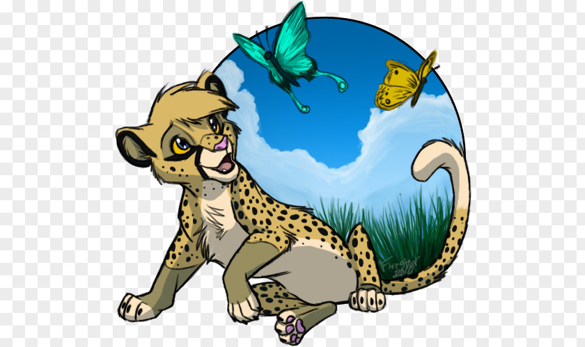 King Cheetah Cub Cat Butterfly Lion Art PNG