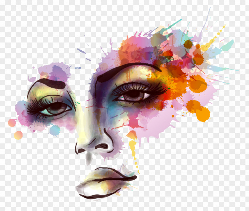 Watercolor Paint Eyelash Face Nose Head PNG