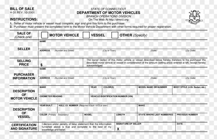 Car Bill Of Sale Connecticut Invoice Form PNG