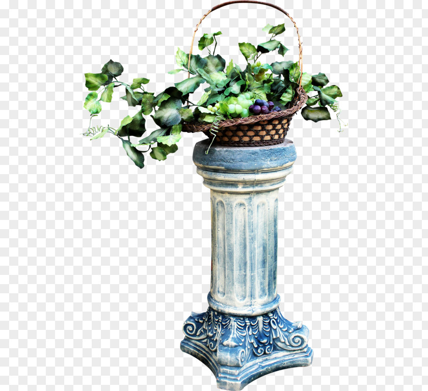 Ceramic Column Flower Baskets Collage Garden Clip Art PNG