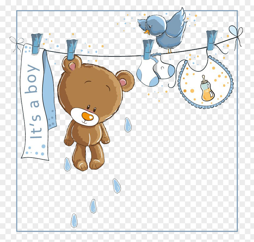 Baby Bear Cartoon Illustration Wedding Invitation Shower Infant Paper Punchbowl.com PNG