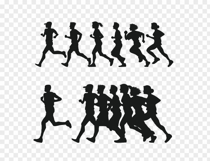Vector Black Running People Fitness Silhouette 5K Run Clip Art PNG