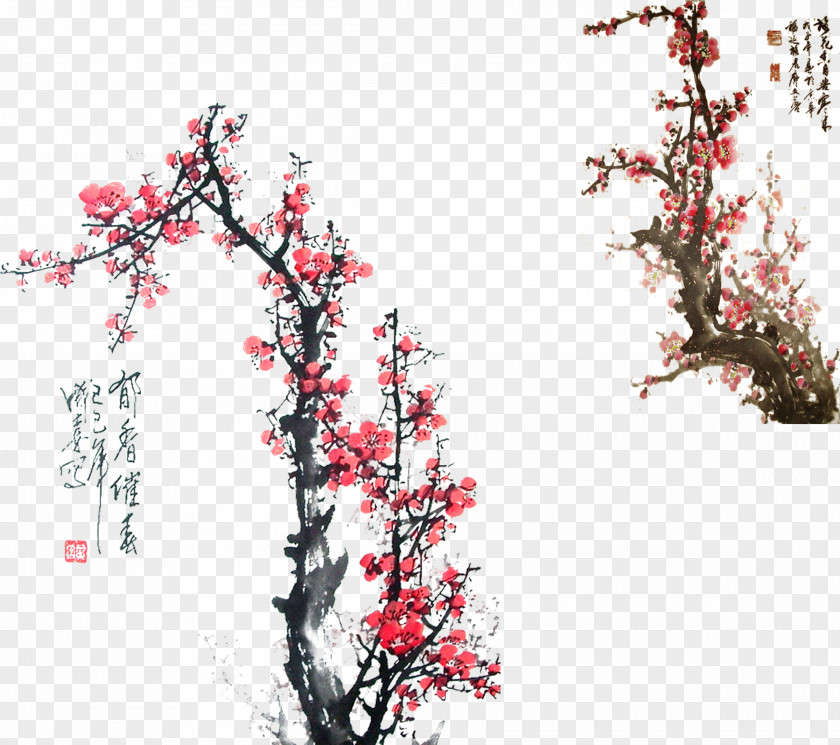 Ink Plum Dizi Chinese Flutes Musical Instrument PNG