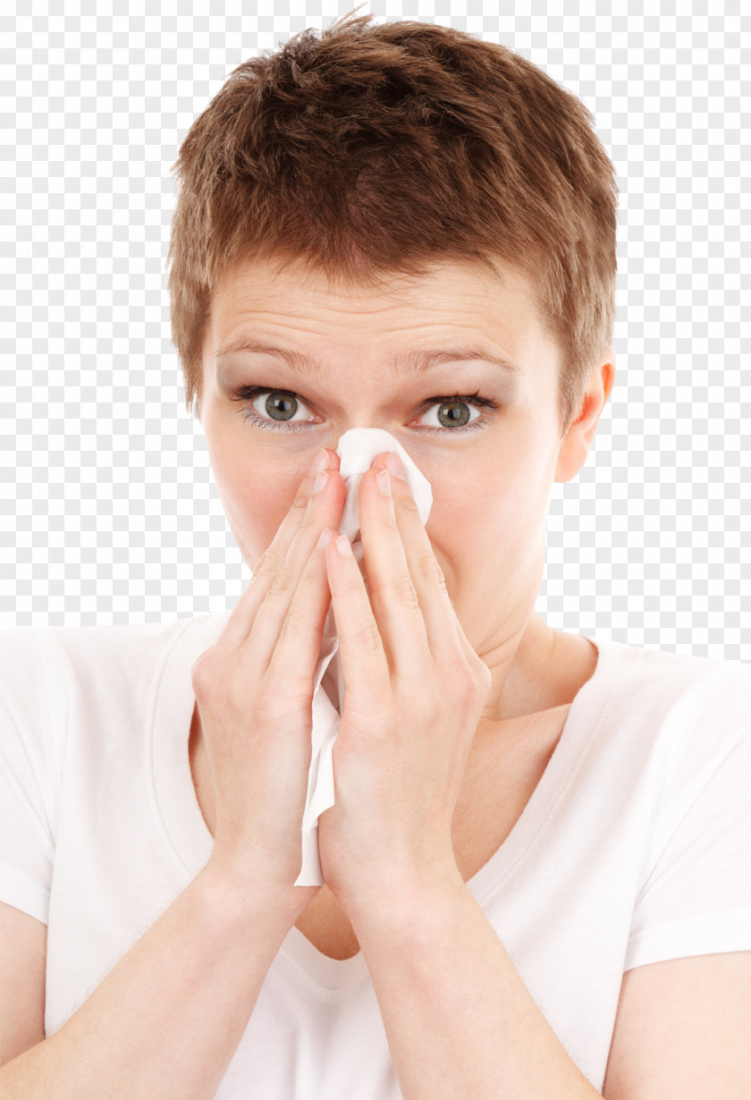 Woman With Allergy Symptom Blowing Nose Nasal Congestion Allergen Disease PNG