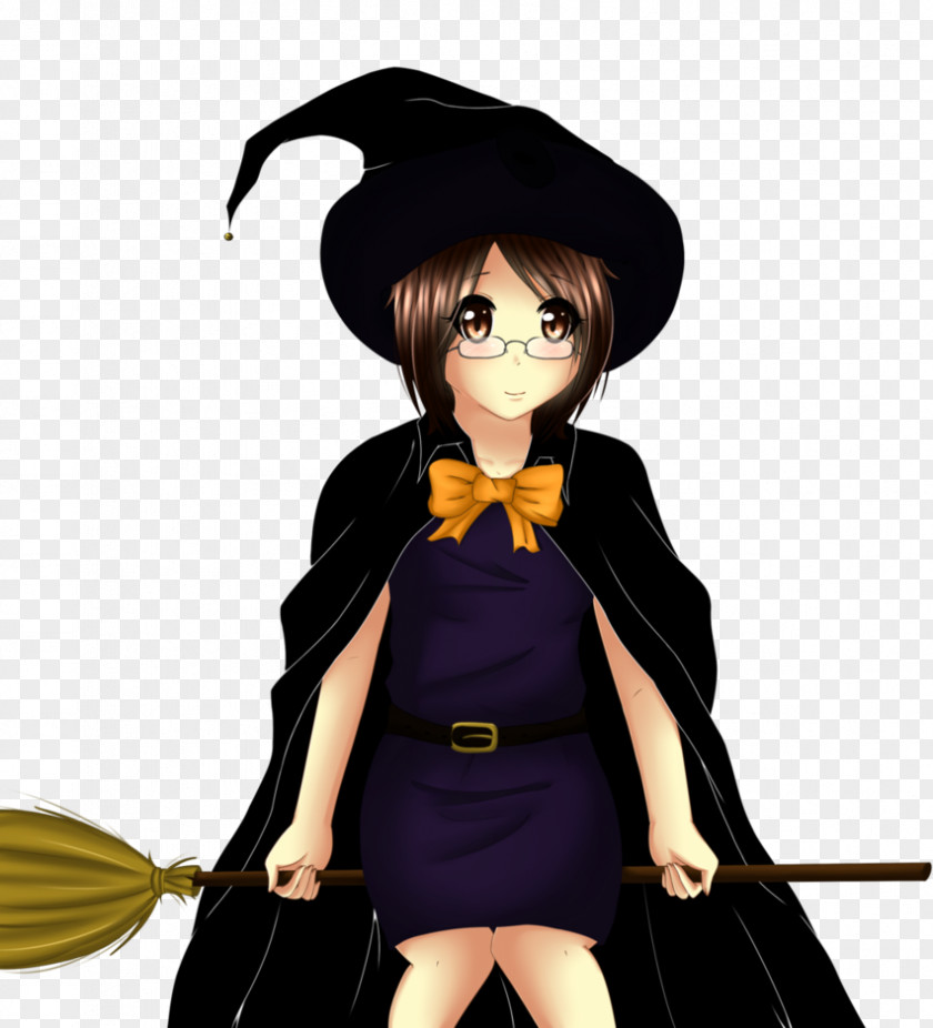 Witch Cat Kaori Illustration Cartoon Black Hair PNG