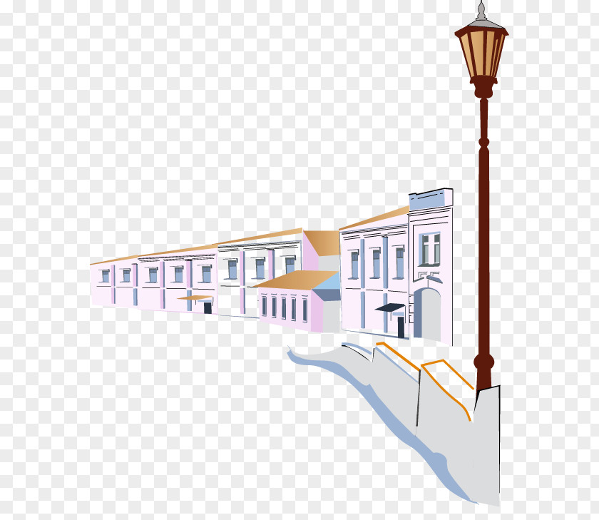 Hand-painted City Building Street Lights Cafe Euclidean Vector PNG