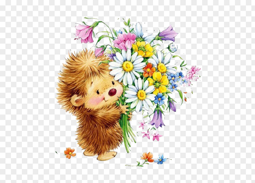 Holding Flowers Hedgehog Drawing Painting Illustrator Illustration PNG