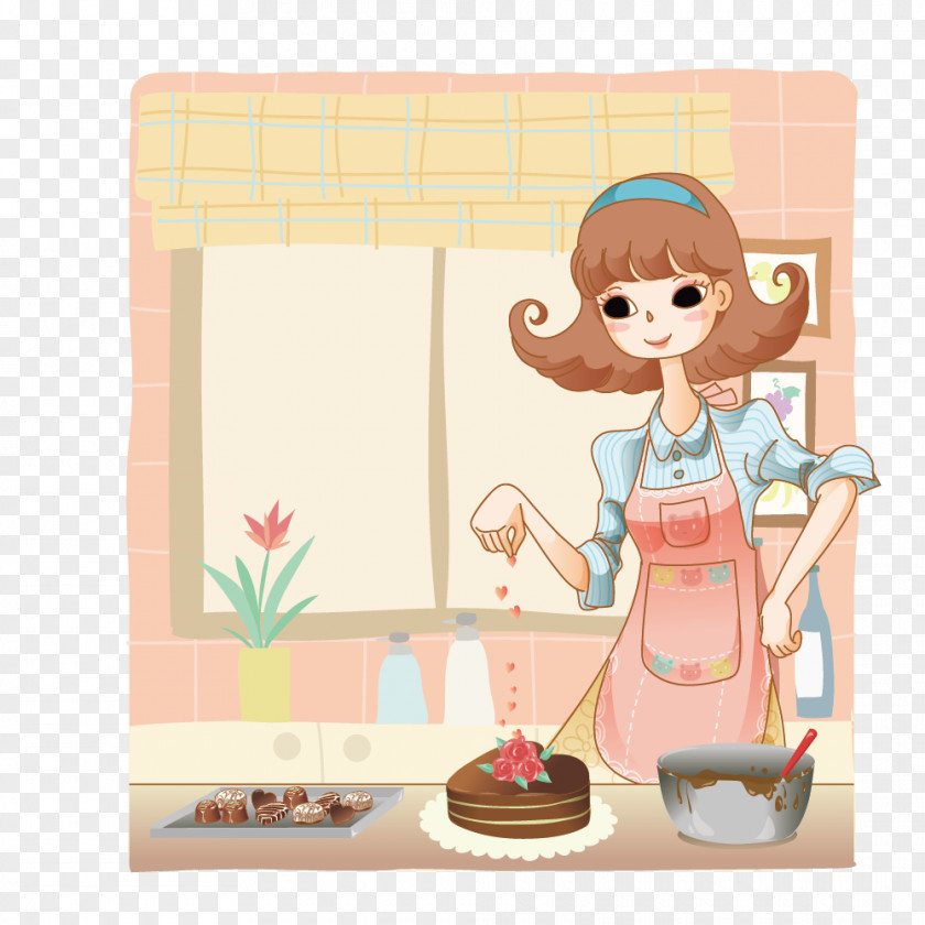 Female Home Cooking Cartoon Drawing Comics Illustration PNG