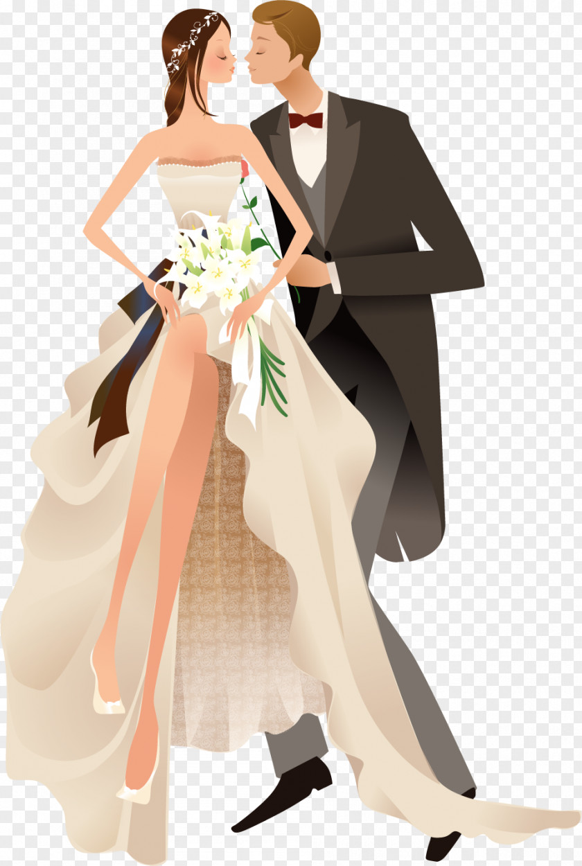 Vector Hand-painted Wedding Invitation Bride Clip Art PNG