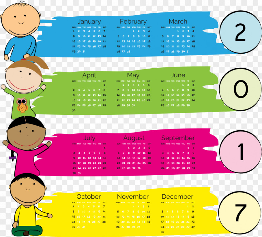 Vector Children Calendar 2017 Illustration PNG