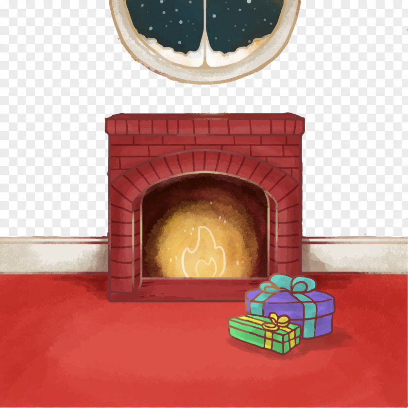 Drawing Vector Christmas Fireplace Chimney Furnace PNG