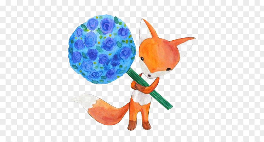 Little Fox Watercolor Painting Cartoon Illustration PNG