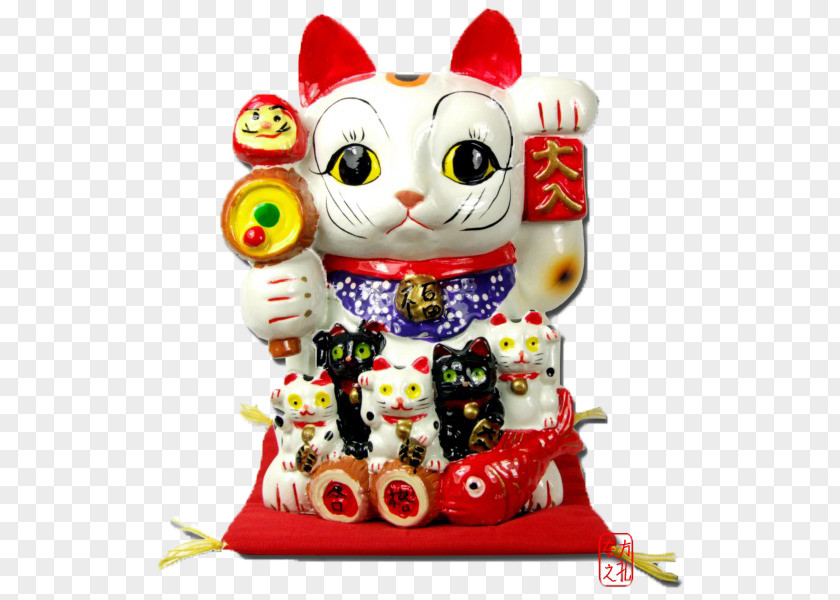 Cat Maneki-neko Luck Ceramic Daruma Doll PNG