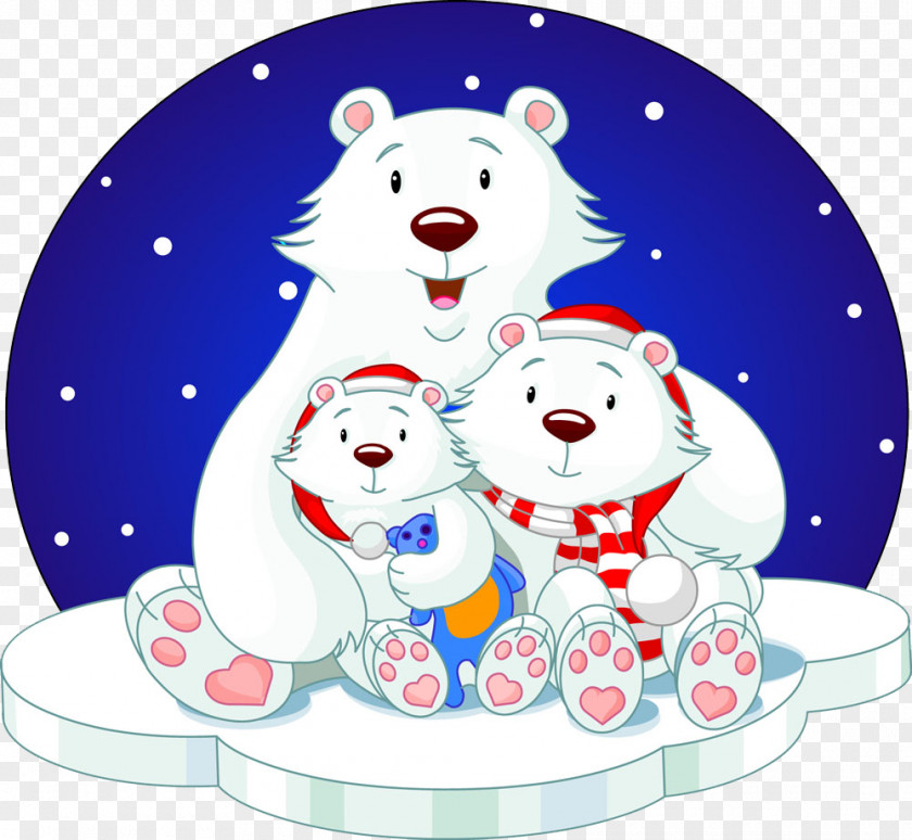 Three Bear On Ice Polar Holiday Clip Art PNG