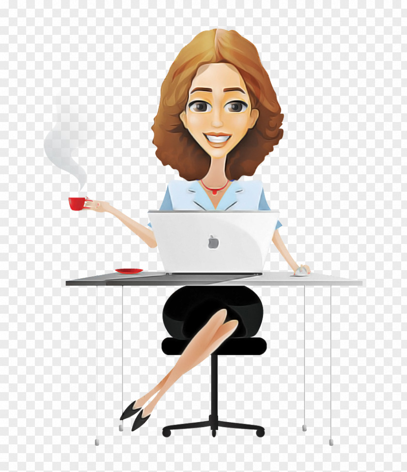 Cartoon Computer Desk Sitting Table Secretary PNG