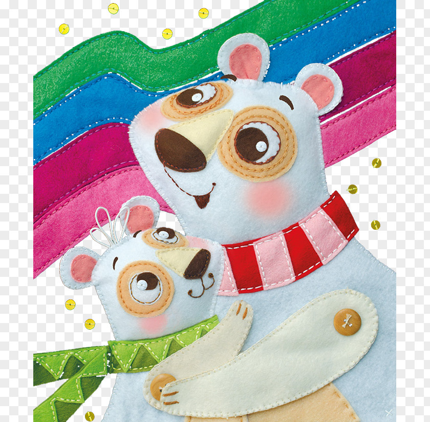 Handmade Cloth Paste Mother Polar Bear Cartoon Illustration PNG