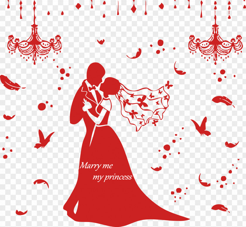 Cartoon Wedding Marry Me My Princess Wall Decal Sticker Contemporary Western Dress PNG