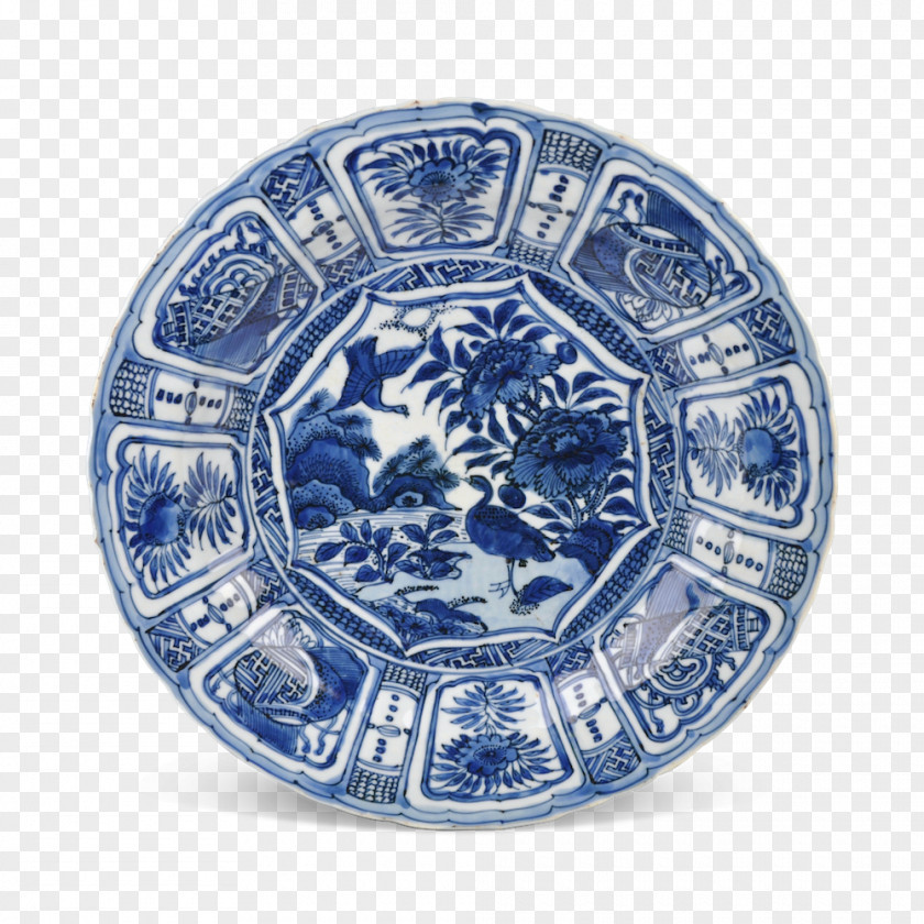 Porcelain Plate Letinous Edodes Blue And White Pottery Chinese Export Underglaze Kraak Ware PNG